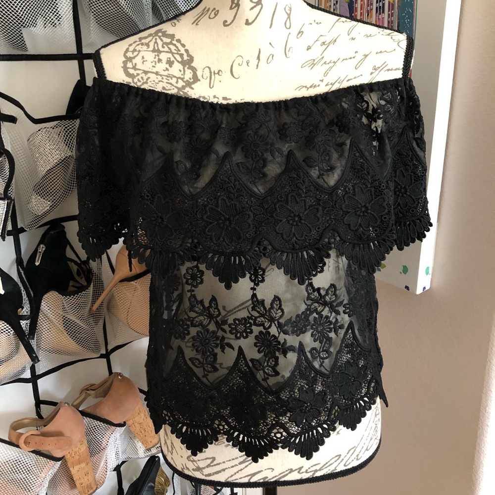 Off the Shoulder Lace Flounce Top